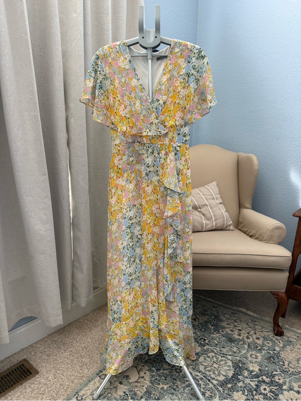 Danny & Nicole Yvonne LaFleur Pastel V Neck Floral Faux Wrap Maxi Dress Sz 8